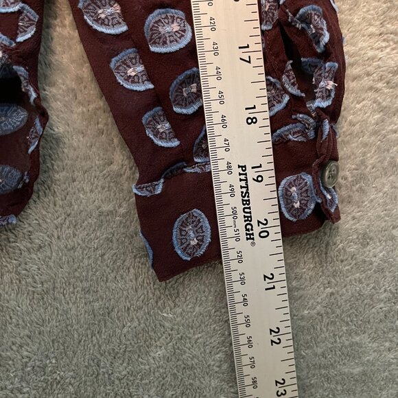 LOFT Women 100% Silk Retro Popover Long Sleeve Polka Dot Sheer Top XS Brown - Picture 9 of 10